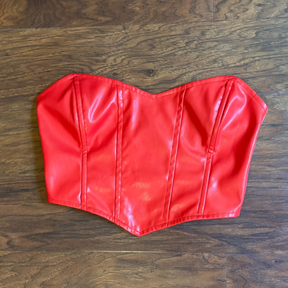 Princess Polly Red Leather Corset Top